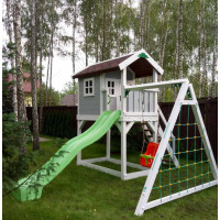 Будиночок дерев'яний з гойдалкою, гіркою і сіткою