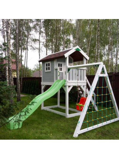 Будиночок дерев'яний з гойдалкою, гіркою і сіткою