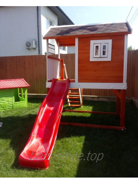 Дитячий дерев'яний будиночок з гіркою 220 см
