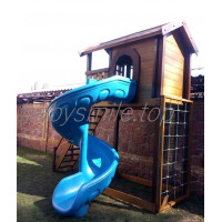 Дитячий дерев'яний будиночок з гвинтовою гіркою