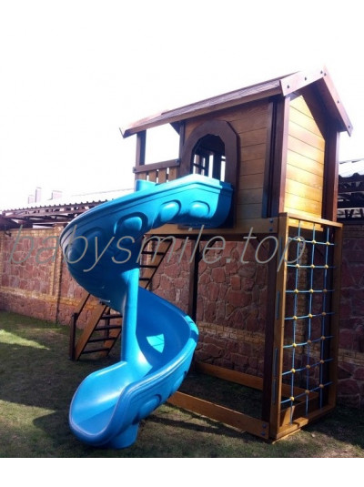 Дитячий дерев'яний будиночок з гвинтовою гіркою