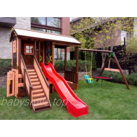 Дерев'яний будиночок + гойдалка і пісочниця Spielplatz