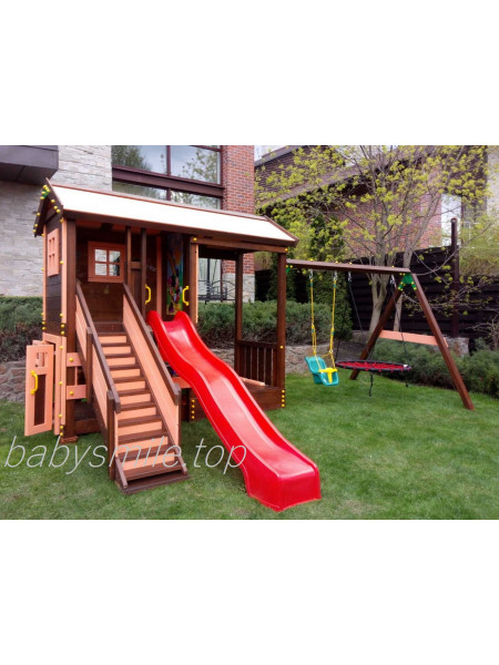 Дерев'яний будиночок + гойдалка і пісочниця Spielplatz