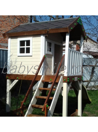 Дитячий дерев'яний будиночок з гіркою 220 см і пісочницею Дитячий дерев'яний будиночок з гіркою 220 см і пісочницею