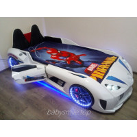 Ліжко машина - з м'якою спинкою Ауді біла 190х90 см