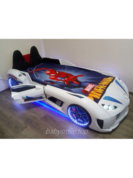 Ліжко машина - з м'якою спинкою Ауді біла 190х90 см