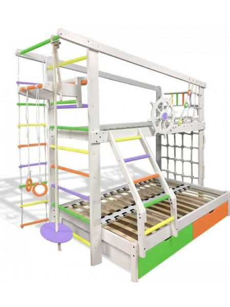 Двох'ярусне ліжко тримісне Юнга різнокольорове