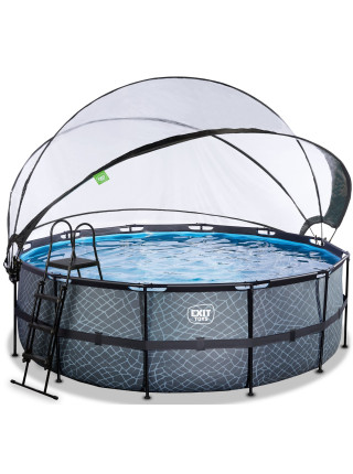 Бассейн круглый с куполом EXIT "камень" 427х122 см (песочный фильтр) 