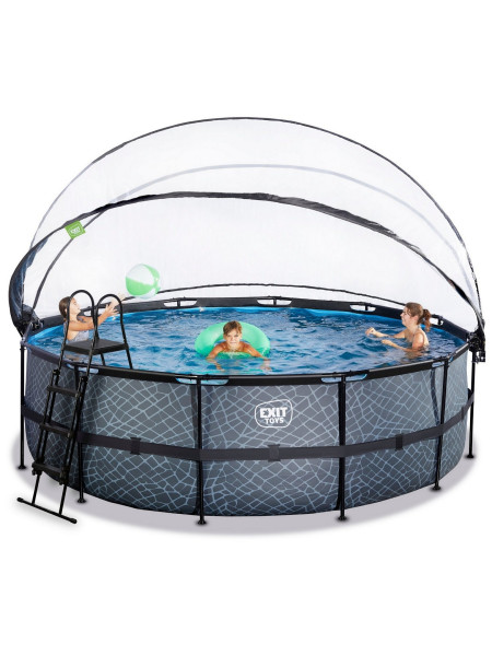 Басейн каркасний 450*122, EXIT, "камінь", + фільтр пісок + тепловий насос