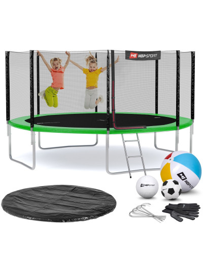 Батут с защитной сеткой Hop-Sport 427 см зеленый