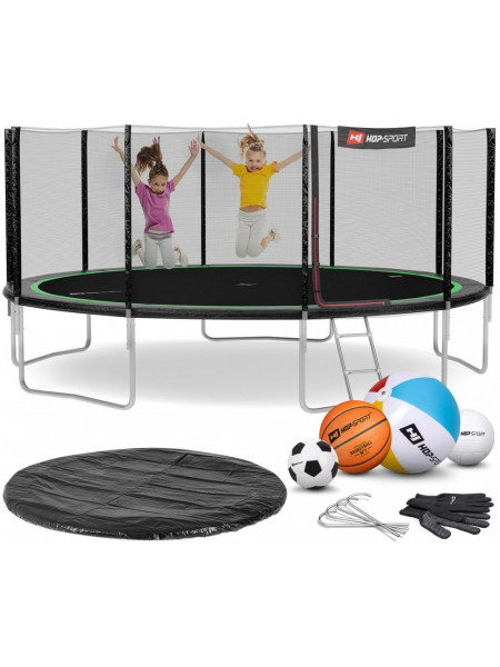 Батут із захисною сіткою Hop - Sport 488 см чорно-зелений Батут із захисною сіткою Hop - Sport 488 см чорно-зелений
