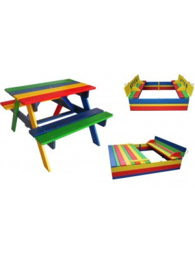 Комплект столик з лавками і пісочниця з кришкою Ір-2