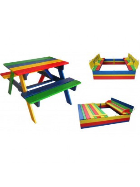 Комплект столик з лавками і пісочниця з кришкою Ір-2