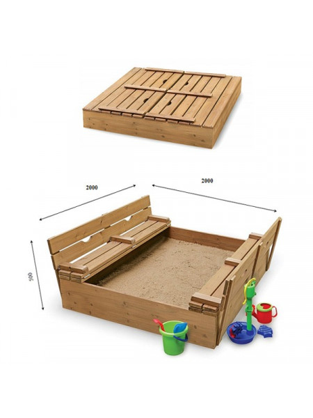 Пісочниця дерев'яна з кришкою тонована два метра