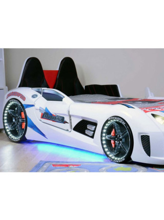 Ліжко машина - з м'якою спинкою Ауді біла 190х90 см